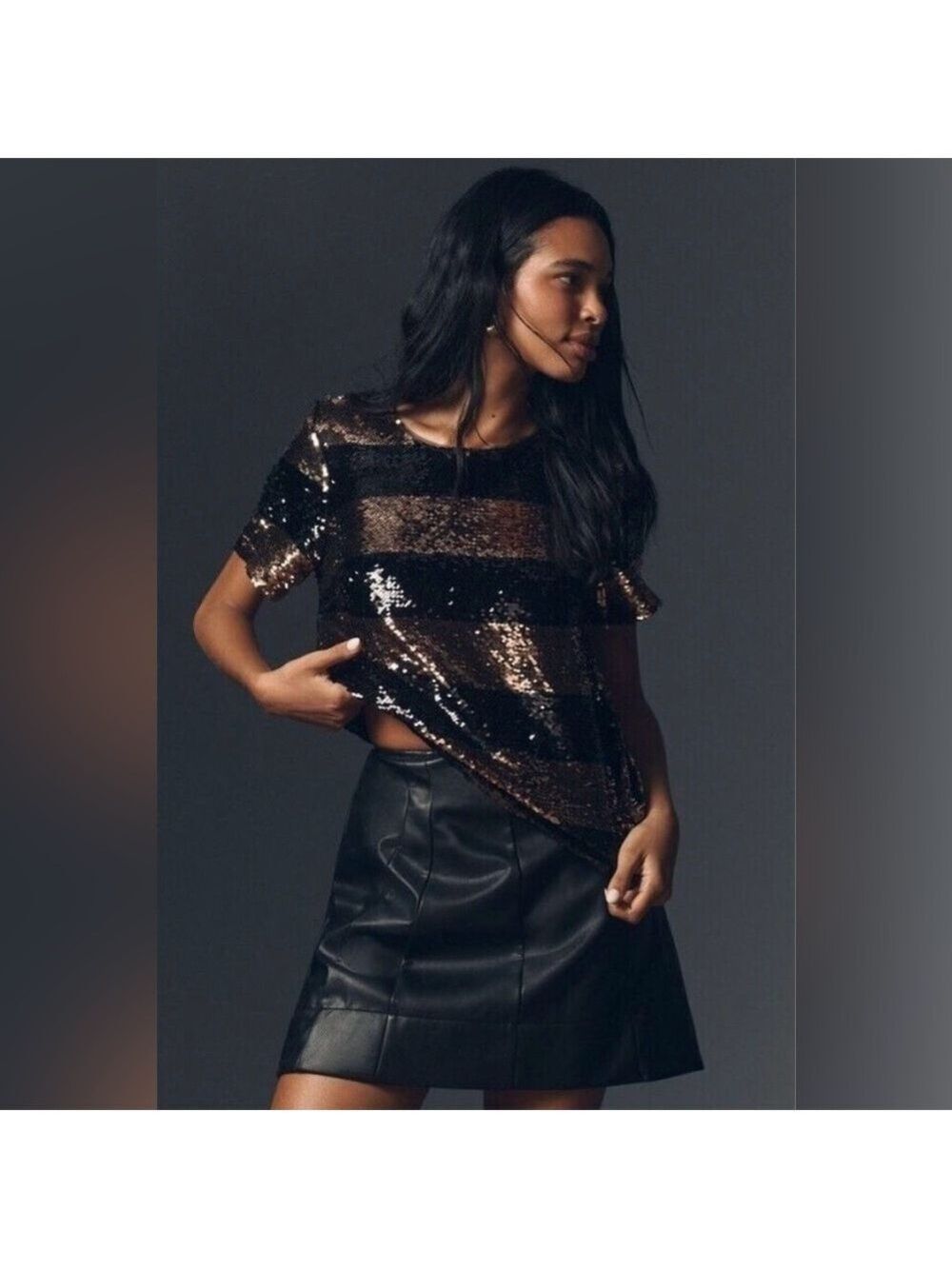 Maeve Black and Gold Sequin Top - Picture 2 of 10